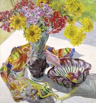 Stillleben Werke - flowers in glass and scarf JF realism still life